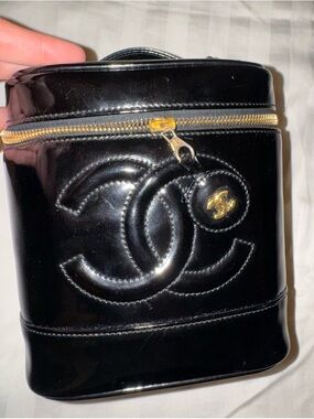 Chanel Black Patent CC tall Vanity Case